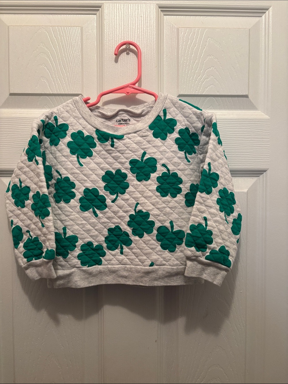 Carter's Cream Quilted Sweatshirt with Green Clover Print